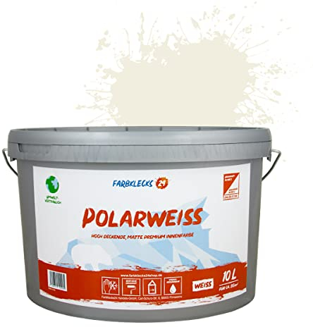 Farbklecks24 Polarweiss Color (versch. Farben) premium Wandfarbe, weiss, sehr hohe Deckkraft, Wandfarbe, Deckenfarbe, Deckkraft Klasse 1, Nassabrieb Klasse 2 (10L, Beige 1-0)