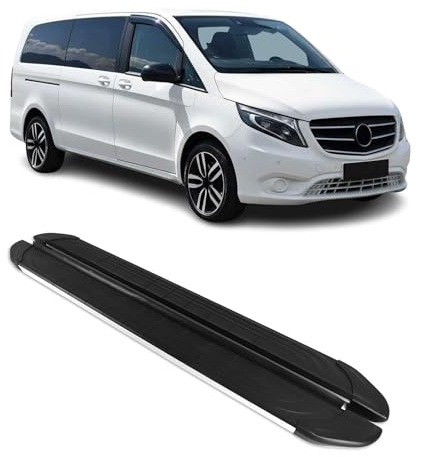 OMAC Trittbretter für Mercedes Vito W447 2014-26 Langer L3 Schwarz-Silber | Aluminium, Seitenschweller, fahrzeugspezifische Passform