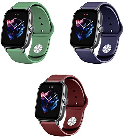 Silikon Armband kompatibel mit Amazfit GTS/GTS 3 Sport Uhrenarmband 3 Stück Silikon Ersatzarmband für Amazfit GTS/GTS 3 Ersatzband 20mm Silikonarmband