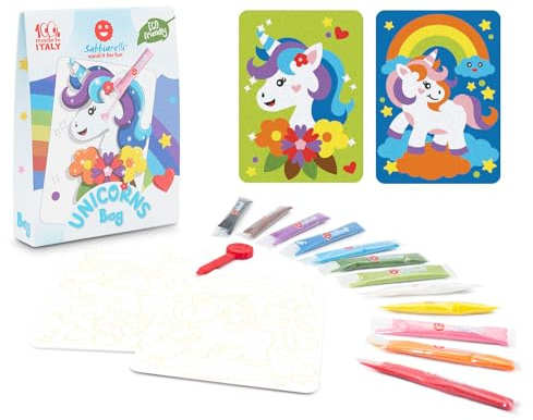 Sabbiarelli Sand-it For Fun – Bag Unicorns | Mini Kit di Sand Art a Tema Unicorni 100% Made in Italy con Sabbia Colorata e Disegni Adesivi | Lavoretti Creativi Bambino 5-6-7-8-9-10-11-12 anni
