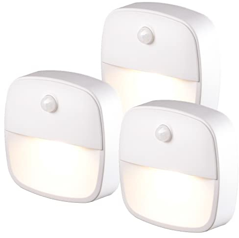 XVZ Lampe Détecteur de Mouvement Interieur, Lot de 3 Veilleuse LED Pile, Veilleuse d'escalier Automatiquel Pour Couloir, Chambre, Cuisine, Placard - Blanc Chaud