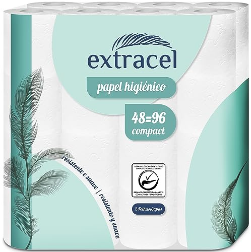 Papel Higiénico Resistente y Suave 48 = 96 Rollos | Papel Higiénico Compacto 100% Celulosa Virgen