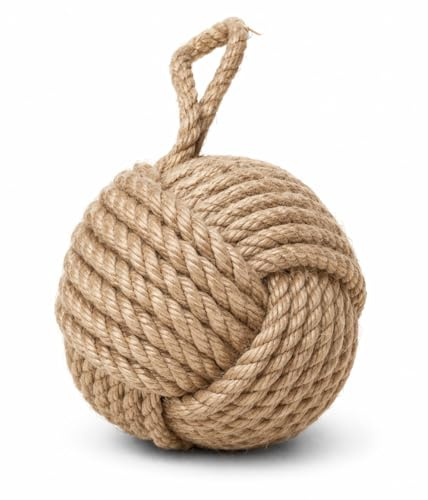 KPAVIR Dekorativer handgefertigter nautischer Türstopper, Jute, beschwerter Seemannsknoten für Tür und Fenster (natürliche Jute, 12,7 cm rund)