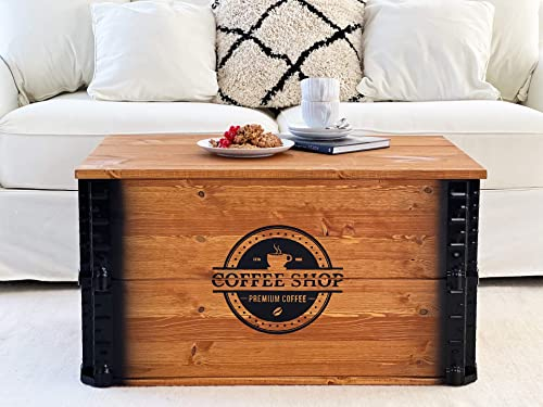 Uncle Joe´s Cassapanca Coffee Shop in stile vintage shabby chic in legno massello marrone con contenitore e coperchio, in legno di noce