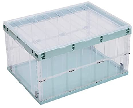 TUKA-i-AKUT 6x Faltbare Aufbewahrungsboxen mit Deckel, Stapelbar Faltbar, Stabile Stapelkisten mit Handgriff, Stapelbehälter Organizer Faltboxen Stapelboxen Durchsichtig, 6x 55L TKD8640 Grün