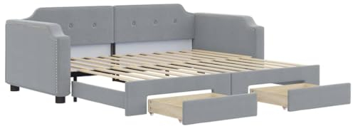 vidaXL Tagesbett, Ausziehbar Schlafsofa mit Schubladen Matratzen, Bettsofa Gästebett für Schlafzimmer Wohnzimmer, Sofa Bett Ausziehbett, Hellgrau 90x200 cm Stoff