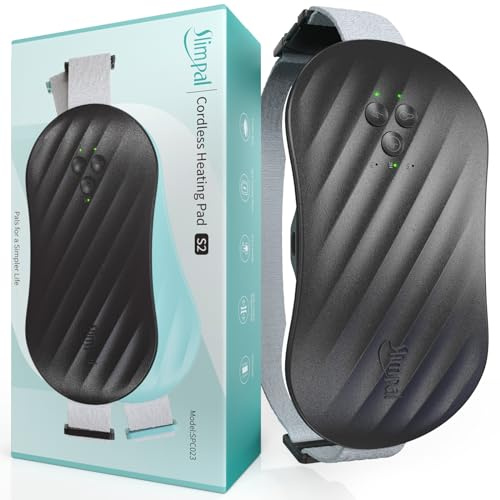 Slimpal Heat Pads for Period Pain Relief, Portable Menstrual Heating Pad | Electric Cordless Wearable Heat Pad Belt w/ 4 Heat Levels for Back, Belly, Stomach, Gift for Her Women Girl Wife, Black S2