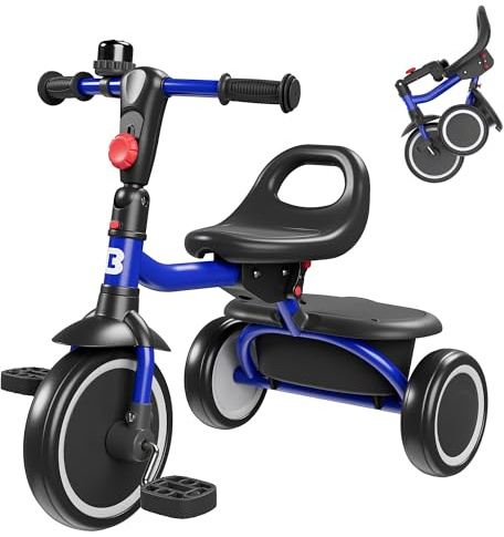 besrey Trehjuling för småbarn, trehjuling för barn, 18 månader till 5 år, barncykel för 2–4-åringar, presenter och leksaker för pojkar och flickor, blå