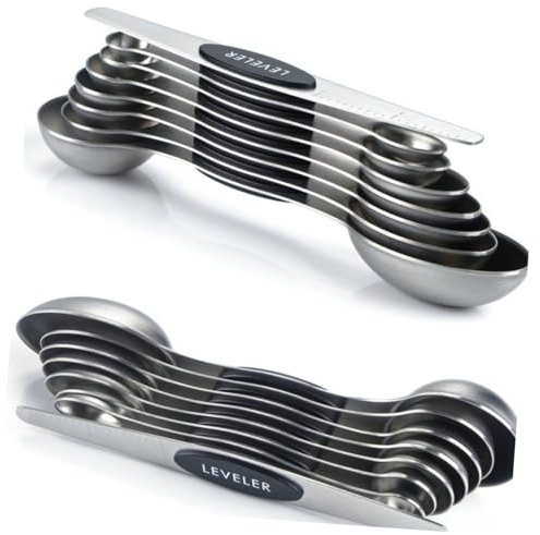 HEMOTON Cucharas Medidoras Inoxidable Cuchara Medidora Doble Utensilios De Cocina Magnéticos Para Hornear Negro