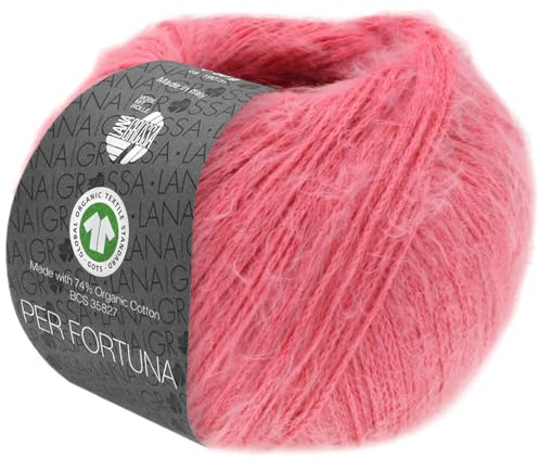 LANA GROSSA Per Fortuna GOTS | Leichtes Sommerflauschgarn mit Baumwolle | Handstrickgarn aus 74% Baumwolle (Bio) & 26% Polyamid | 50g Wolle zum Stricken & Häkeln | 190m Garn FB 54