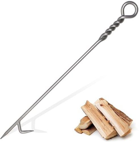 Feuerschürhaken für Feuerstelle, Edelstahl, 101,6 cm, gedrehtes Seil-Design, Kamin-Schürhaken für Feuerstelle, handgefertigte Feuerstelle, Schürhaken für Lagerfeuer, Holzofen, Brennholz, Kohlen,