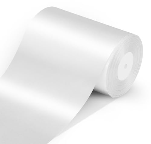 AiQInu Vitt satinband, 10 cm x 20 m för presentförpackning, DIY, buketter, presentband för bröllop, sömnadsprojekt, rosetttillverkning, dekorationer