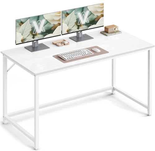 VASAGLE Escritorio, Mesa Oficina Pequeña y Estación Trabajo, Mesa para Teletrabajo, Estudio, Dormitorio, 60 x 120 x 76 cm, Estilo Moderno, Estructura Metal, Blanco Arce LWD039W01