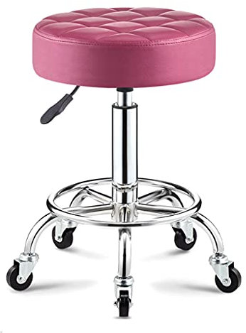 QZQJUILU Drehhocker, Drehhocker, Drehbarer Rollhocker mit Rädern und Fußstütze, Leder, höhenverstellbar, Barhocker, Salonhocker, Friseurhocker, Schminkhocker, Schwarz