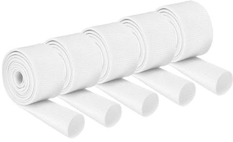 QUARKZMAN 10pz Guaina Intrecciata Isolante per Cavi, 3.3Ft-13/16 ID Bianco, Guaina Fibre Vetro Rivestita Silicone Alta Temperatura per Avvolgicavo, Tubazioni Automobilistiche Protezione