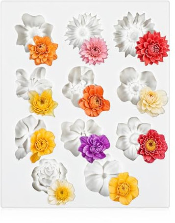 JJUNW Molde de silicona con flores 3D, moldes de silicona con forma de rosa, 11 tipos de flores, resina epoxi, moldes 3D para jabón, velas, pasteles (gris)