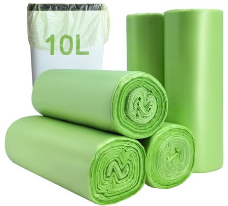 JCKCWL Small Biodegradable Bin Liners 100PCS, 10L Food Waste Bags Trash Bags, Compostable Compost Caddy Liners, Recycling Rubbish Garbage Bags for Kitchen Office, Green, 45 x 50cm
