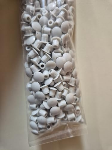 5mm diameter hole fix cover caps, Fills and conceals holes in fitted wood or melamine furniture. Hides fixings from drill holes Approx 200 per pack (grey, 5mm)
