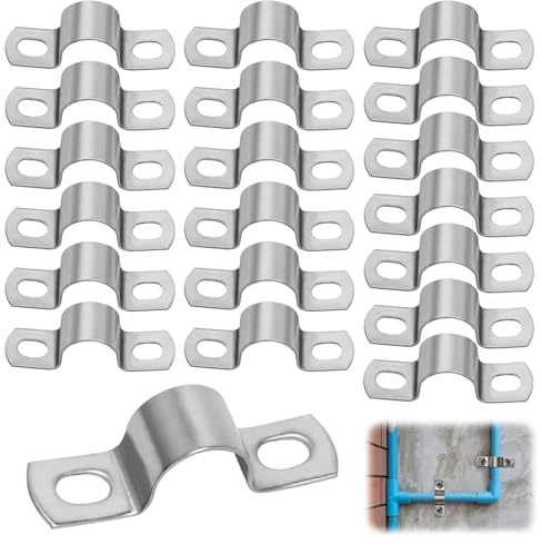 POXIAOER Rohrschellen, U-förmige Edelstahl-Rohrschellen, silberfarben, 20 mm, 20 Stück