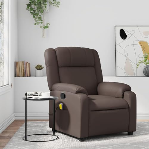 IKAYAA Sillón Reclinable de Masaje Cuero sintético Sillón De Relax, Sillon Masaje Relax, Sillon Relax Electrico con Bolsillos Laterales para Salón Oficina Dormitorio Color Marrón