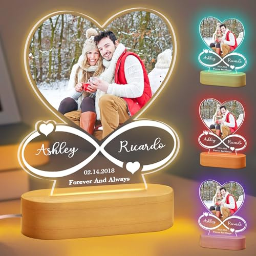 JOYENDER Personalisiert Bilderrahmen Geschenk für Freundin Frauen Acryl Herz Foto mit Leuchtsockel Jahrestagsgeschenk für Sie Ihn Romantische Valentinstagsgeschenk für Paare Couple Frau Geburtstag