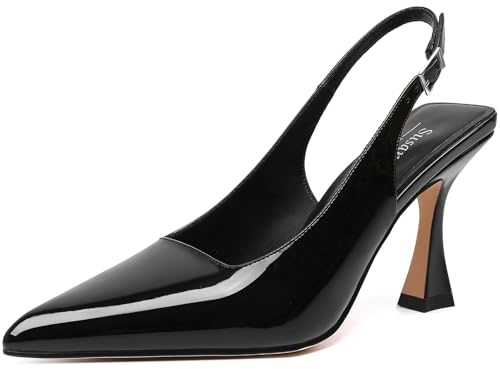 Susanny Black Slingback Kitten Heels Elegant Dressy Pumps for Women Closed Pointy Toe Sexy Chunky High Heels Wedding Bride Prom Party Dress Shoes 8.5