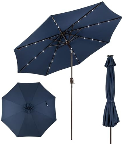 COSTWAY Parasoll 300 cm med LED-belysning, trädgårdsparaply med vev