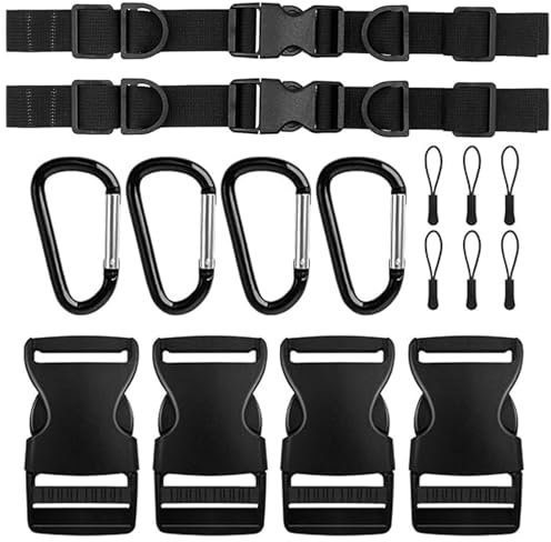 Prebarfun 2 Pair Adjustable Backpack Chest Strap with Backpack Accessories 4 Carabiner Clips, 4 Side Release Buckles, 6 Zipper Cord, Non-Slip Rucksack Straps for DIY Bags Back Pack Cargo Strapping