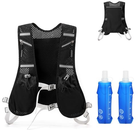 Gilet da corsa da uomo e da donna, con 2 bottiglie d'acqua da 500 ml, zaino multifunzionale da corsa, regolabile, riflettente, per maratona, escursionismo
