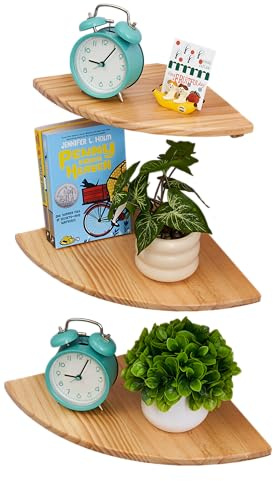 Gieanoo Eckregal Hängend,Wandregal 2er Set 40cm L-förmiges eckregal Holz Wand montierte Display Regale für Küche, Badezimmer, Wohnzimmer, Schlafzimmer(Natürlich)