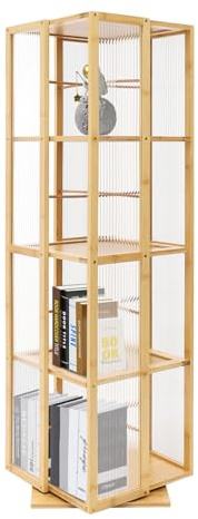 GAOUSD Bibliothèque Rotative à 4 Niveaux Étagère Tournante Rotative à 360° étagère de Sol étagère Colonne Meuble de Rangement pour Enfants et Adultes,pour Salon, Salle à Manger, Cuisine