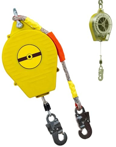 BOVDC Dispositivo Anticaduta Retrattile Certificato, 150 KG Dispositivo Anticaduta Tetto con Doppia Serratura, Giallo/Verde Kit Imbracatura Anticaduta Tetto e Lavoro Aereo(Giallo,10 metri)