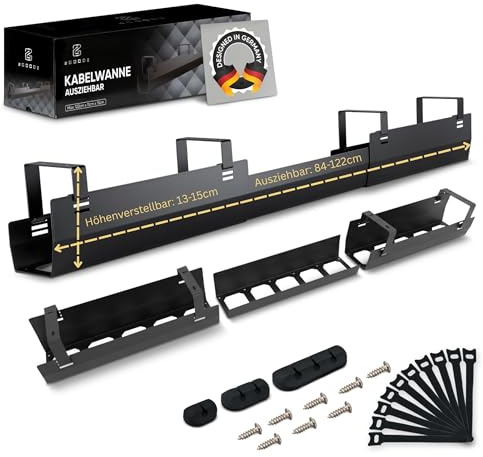 2GOODz Kabelwanne für Schreibtische, 84-122cm ausziehbar, höhenverstellbar