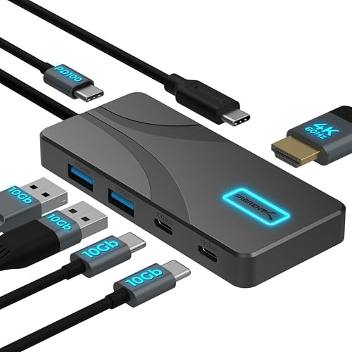 SABRENT USB C Hub 5-Port - 2X USB-A, 2X USB-C, 4K@60Hz HDMI, 80W Power Delivery, Aluminium Dockingstation für Laptop, Tablet, Smartphone, HDR/HDCP Unterstützung (HB-TG5P)