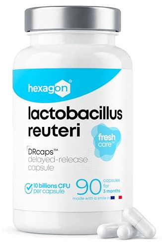 Lactobacillus Reuteri 10 Mil Millones UFC/Cápsula - +3 Meses - L-Reuteri - Fermento Láctico - Freshcare™ Frescura Óptima - 90 Cápsulas DRcaps™ - Hexagon