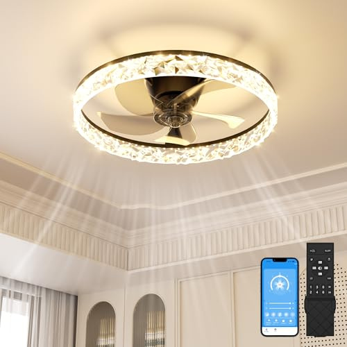 SUNKENET Black Ceiling Fan with Light with Remote, 50cm Ceiling Fan Light | 6 Speeds Fan Lights Ceiling for Bedroom,Quiet Light Fan Ceiling,3000K-6500K Dimmable Smart Modern LED Ceiling Fan with Lights