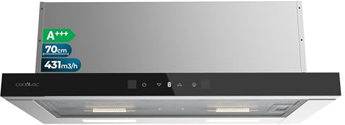 Cecotec Hotte Aspirante Pyramidale de 60 cm Bolero Flux PM 604300 Noir C. Moteur 105 W, Aspiration 430 m3/h, Commande Mécanique, 3 Niveaux de Puissance, Lumière, Filtre en Aluminium, Finition Noire