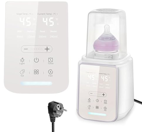 XUXLEKK Flaschenwärmer Baby, 8-in-1 Fläschchenwärmer Muttermilch, Babyflaschenwärmer mit Nachtlicht & Timer, Automatischer Abschaltung, Erwärmen und Warmhalten, Geeignet für Alle Babyflaschen