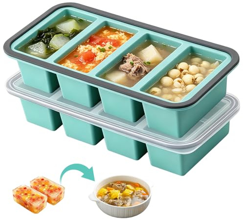 LYPPUL 2 Stück Silikon Gefrierform, 250ml Suppen Einfrieren Behälter, Gefrierbehälter Souper Cubes Set, Silikon Gefriertablett, Eiswürfelform silikon mit Deckel für Suppe,Sauce,Brühe Soße
