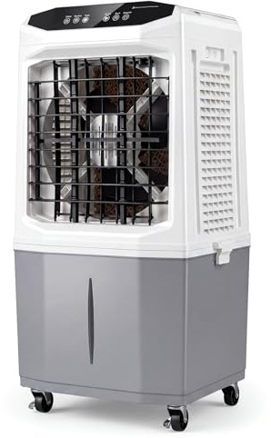 GYMAX 3 en 1 Enfriador de Aire Móvil, Climatizador Evaporativo con Depósito de Agua, 4 Acumuladores de Frío, 3 Velocidades y Temporizador 12 H, Ventilador Aire Frio Portátil para Hogar (45x33x87 cm)