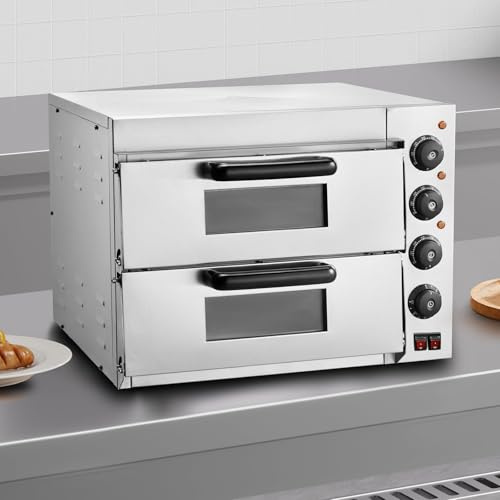 Forno Elettrico Per Pizza Da Banco, Fornetto Pizza Professionale Con Pietra Refrattaria, Alta Temperatura 50-350°C, Ideale Per Pizza, Snack, Pretzel E Cibi Al Forno(Double Layer)