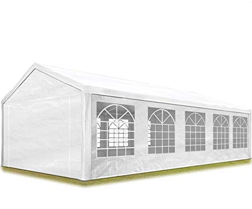 Tendone per feste gazebo 4x10 m bianco PE 350 N impermeabile protezione UV tenda giardino sagre eventi mercati esterno
