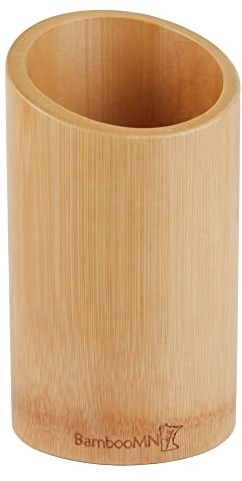 BambooMN Bamboo Kitchen Utensil Holder for Countertop, Utensil Crock for Cooking Utensils - 7 x 4 - Carbonized Brown - 1 Piece