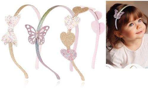 LYXOTO Seide Haarbänder Mädchen Stirnbänder Glitzer für Kinder - Pailletten Haarbänder mit Schleife, Alice Bänder mit Herz Stern