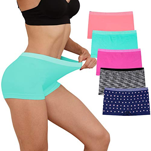 R RUXIA Dam pojkshorts trosor sömlösa damunderkläder heltäckande trosor no-show boxershorts för sömn och träning tryck pojkshorts 5-pack, XL