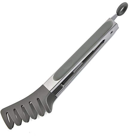 SUPARO Spaghetti Tong, Non-Slip Silicone Pasta Tongs with Teeth & Lock, High Temperature Resistance Kitchen Noodles Clips Food Serving Tong(Grey)