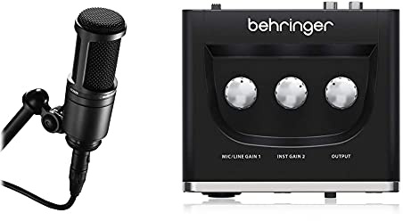 Audio-Technica At2020 Micrófono De Condensador, Color Negro + Behringer U-Phoria Um2 Equipos De Música Adicionales Negro