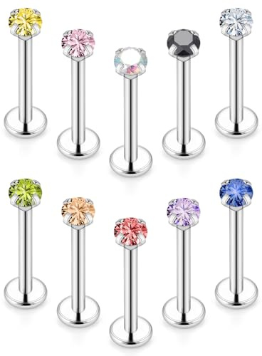 Xnsjeyy 16G Internal Thread Flat Back Earrings Nose Stud 316L Surgical Steel Medusa Labret Monroe Lip Ring Tragus Forward Helix Conch Cartilage Lobe Earrings Stud Piercing Jewelry For Women Men Silver