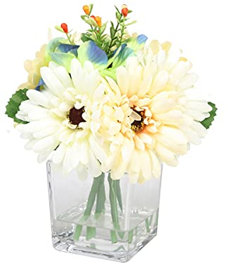 Sleepdown Halo Artificial Faux Flowers Floral Square Vase Artificial Plant for Home Office Bathroom Decor Indoor Decoration Aesthetics, Medium