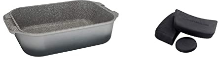 MasterClass Large Roasting Tin with Handles, Lightweight Cast Aluminium, Ombre Grey, 41 x 26 cm & MCMCASS3PC Pan Handle Sleeve Set for Cast Aluminium Casserole Pots, 3 Pieces